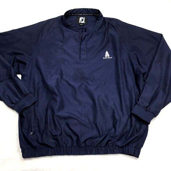 FOOTJOY Golf Windshirt Men XL Navy 1/4 Snap Elastic Waist Cuff Raglan Pullover - Picture 1 of 16